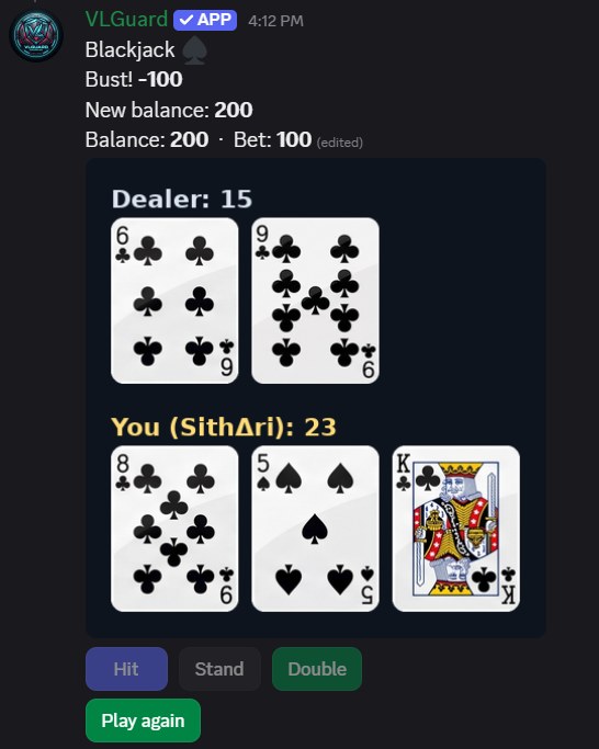 VLGuard blackjack game